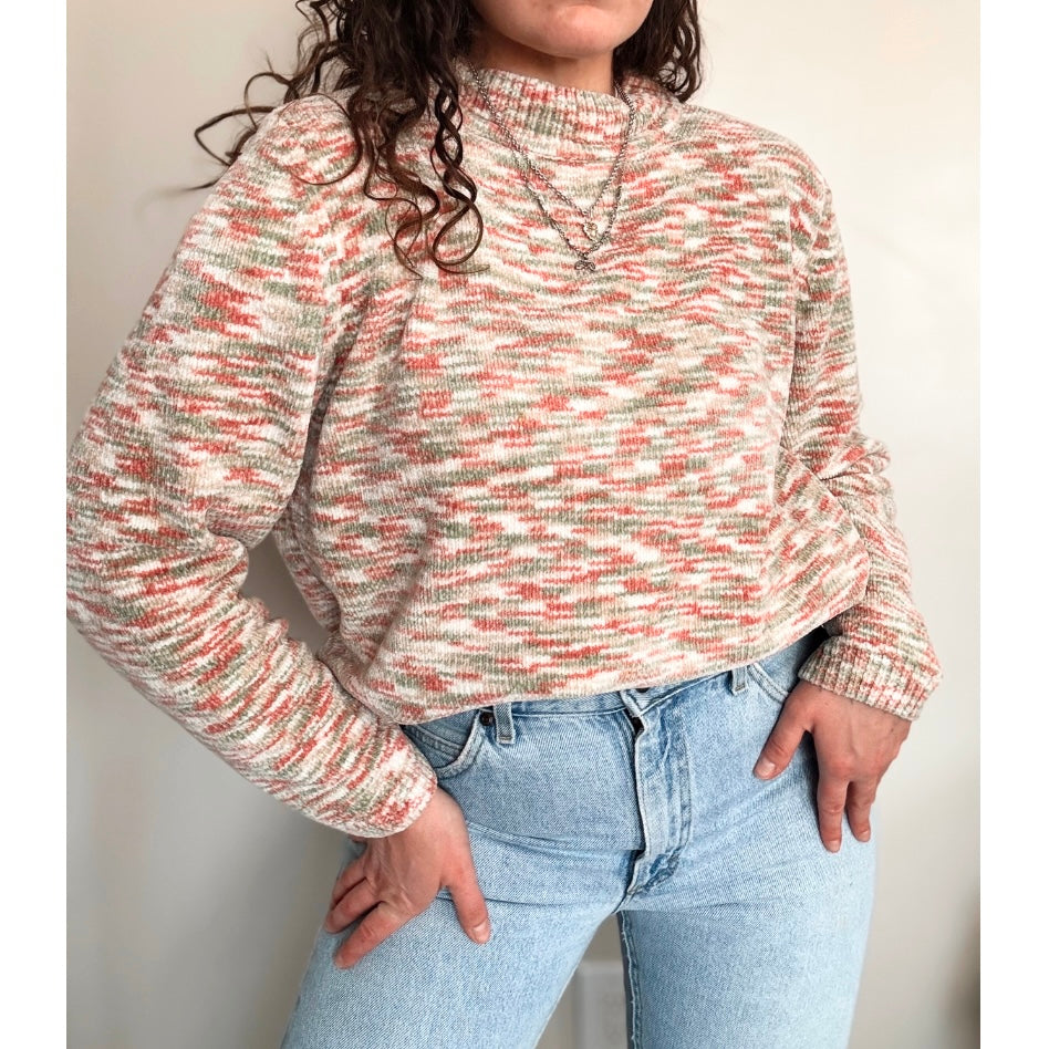 Vintage Green Pink White Marled Sweater